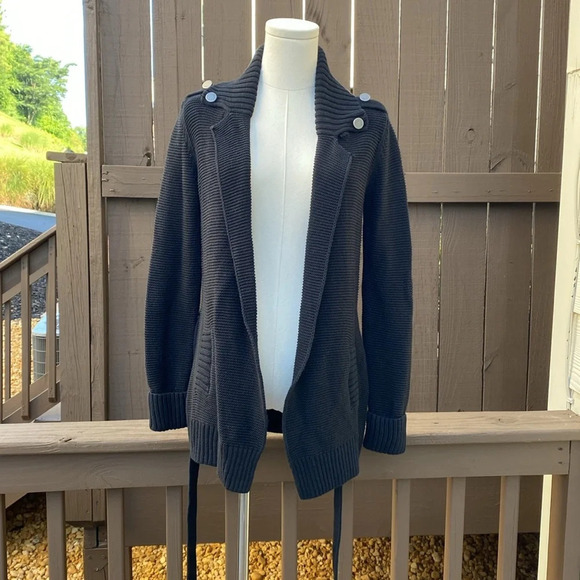 🌸Calvin Klein long cardigan with tie waist in black - Picture 4 of 10